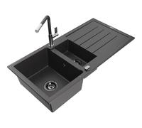 Mexen Andres fregadero de granito 1,5 senos con escurridor y grifo de cocina Flora, negro moteado - 6515-76-670401-08-B 21050 5905315062338