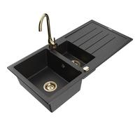 Mexen Andres fregadero de granito 1,5 senos con escurridor y grifo de cocina Telma, negro/plateado - 6515-73-670200-50 18527 5905315015839