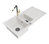 Mexen Andres fregadero de granito de 1,5 compartimentos con escurridor y grifo de cocina Flora, blanco - 6515-20-670401-57-B 21018 5905315062017