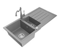 Mexen Andres fregadero de granito de 1,5 compartimientos con escurridor y grifo de cocina Carla, gris - 6515-71-670700-71 18529 5905315041340
