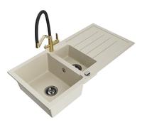 Mexen Andres fregadero de granito de 1,5 cubetas con escurridor y grifo de cocina Duo, beige - 6515-69-671701-57-B 22928 5905315102690