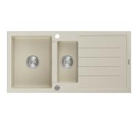 Mexen Andres fregadero de granito de 1,5 senos con escurridor 1000 x 500 mm, beige, sifón cromado - 6515101510-69 3767 5907709194816