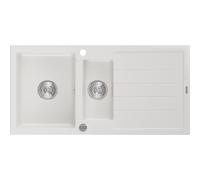 Mexen Andres fregadero de granito de 1,5 senos con escurridor 1000 x 500 mm, blanco, sifón cromado - 6515101510-20 3766 5907709194793