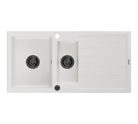 Mexen Andres fregadero de granito de 1,5 senos con escurridor 1000 x 500 mm, blanco, sifón negro - 6515101510-20-B 16369 5905315013446