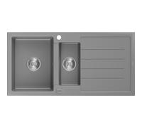 Mexen Andres fregadero de granito de 1,5 senos con escurridor 1000 x 500 mm, gris, sifón cromado - 6515101510-71 3768 5907709194823