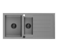 Mexen Andres fregadero de granito de 1,5 senos con escurridor 1000 x 500 mm, gris, sifón negro - 6515101510-71-B 16371 5905315013460