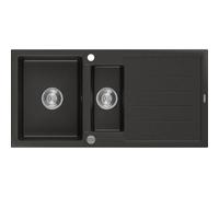 Mexen Andres fregadero de granito de 1,5 senos con escurridor 1000 x 500 mm, negro/dorado metálico, sifón cromado 3770 5907709194847