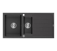 Mexen Andres fregadero de granito de 1,5 senos con escurridor 1000 x 500 mm, negro moteado, sifón cromado - 6515101510-76 3771 5907709194854