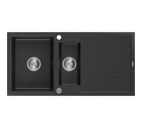 Mexen Andres fregadero de granito de 1,5 senos con escurridor 1000 x 500 mm, negro/plateado metálico, sifón cromado 3769 5907709194830
