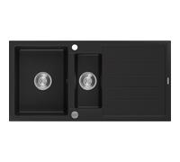 Mexen Andres fregadero de granito de 1,5 senos con escurridor 1000 x 500 mm, negro, sifón cromado - 6515101510-77 3772 5907709194861