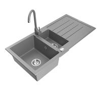 Mexen Andres fregadero de granito de 1,5 senos con escurridor y grifería de cocina Telma, gris - 6515-71-670200-71 6332 5907709160965