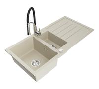 Mexen Andres fregadero de granito de 1,5 senos con escurridor y grifo de cocina Aster, beige - 6515-69-73450-07 19293 5905315047625