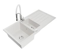 Mexen Andres fregadero de granito de 1,5 senos con escurridor y grifo de cocina Aster, blanco - 6515-20-73450-02 19287 5905315047557