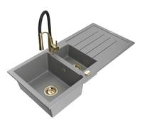 Mexen Andres fregadero de granito de 1,5 senos con escurridor y grifo de cocina Aster, gris - 6515-71-73450-57-G 19300 5905315047700