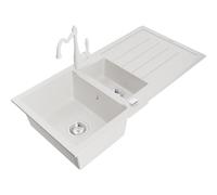 Mexen Andres fregadero de granito de 1,5 senos con escurridor y grifo de cocina Carla, blanco - 6515-20-670700-20 18495 5905315041234