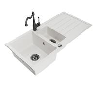Mexen Andres fregadero de granito de 1,5 senos con escurridor y grifo de cocina Carla, blanco - 6515-20-670700-70 18499 5905315041258