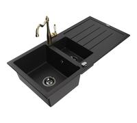 Mexen Andres fregadero de granito de 1,5 senos con escurridor y grifo de cocina Carla, negro - 6515-77-670700-50-B 18569 5905315041517