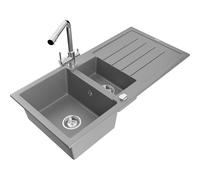 Mexen Andres fregadero de granito de 1,5 senos con escurridor y grifo de cocina Duero, gris - 6515-71-671600-00 18601 5905315025937