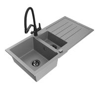 Mexen Andres fregadero de granito de 1,5 senos con escurridor y grifo de cocina Duo, gris - 6515-71-671701-70-B 22934 5905315102751