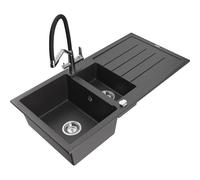 Mexen Andres fregadero de granito de 1,5 senos con escurridor y grifo de cocina Duo, negro moteado - 6515-76-671701-07 22945 5905315102867