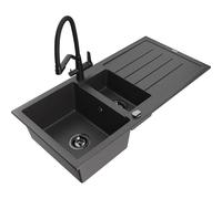 Mexen Andres fregadero de granito de 1,5 senos con escurridor y grifo de cocina Duo, negro moteado - 6515-76-671701-70-B 22949 5905315102904