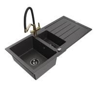 Mexen Andres fregadero de granito de 1,5 senos con escurridor y grifo de cocina Duo, negro moteado - 6515-76-671701-57-B 22948 5905315102898