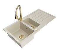 Mexen Andres fregadero de granito de 1,5 senos con escurridor y grifo de cocina Elia, beige - 6515-69-670101-50 20007 5905315031037
