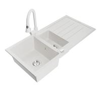 Mexen Andres fregadero de granito de 1,5 senos con escurridor y grifo de cocina Elia, blanco - 6515-20-670101-20 19999 5905315030986