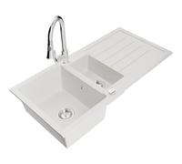 Mexen Andres fregadero de granito de 1,5 senos con escurridor y grifo de cocina Elia, blanco - 6515-20-670101-00 19996 5905315030979
