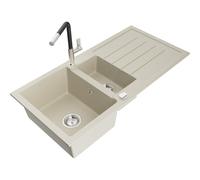 Mexen Andres fregadero de granito de 1,5 senos con escurridor y grifo de cocina Flora, beige - 6515-69-670401-07 21021 5905315062048