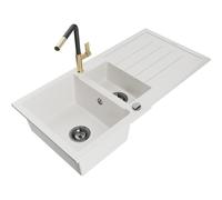 Mexen Andres fregadero de granito de 1,5 senos con escurridor y grifo de cocina Flora, blanco - 6515-20-670401-57-B 21018 5905315062017