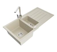 Mexen Andres fregadero de granito de 1,5 senos con escurridor y grifo de cocina Rita, beige - 6515-69-670300-00 17676 5905315020772