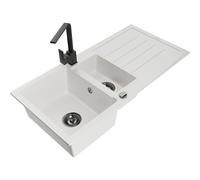 Mexen Andres fregadero de granito de 1,5 senos con escurridor y grifo de cocina Rita, blanco - 6515-20-670300-70 17674 5905315020765
