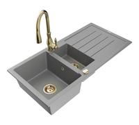 Mexen Andres fregadero de granito de 1,5 senos con escurridor y grifo de cocina Savita, gris - 6515-71-672601-50 17920 5905315036179