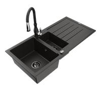 Mexen Andres fregadero de granito de 1,5 senos con escurridor y grifo de cocina Savita, negro/dorado - 6515-75-672601-70-B 17957 5905315036285