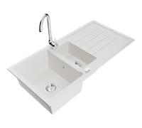 Mexen Andres fregadero de granito de 1,5 senos con escurridor y grifo de cocina Telma, blanco - 6515-20-670200-00 6327 5907709160910