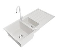 Mexen Andres fregadero de granito de 1,5 senos con escurridor y grifo de cocina Telma, blanco - 6515-20-670200-20 6328 5907709160927
