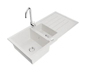 Mexen Andres fregadero de granito de 1,5 senos con escurridor y grifo de cocina Telma, blanco - 6515-20-670200-00 6327 5907709160910