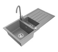 Mexen Andres fregadero de granito de 1,5 senos con escurridor y grifo de cocina Telma, gris - 6515-71-670200-71 6332 5907709160965