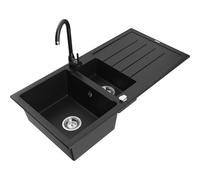 Mexen Andres fregadero de granito de 1,5 senos con escurridor y grifo de cocina Telma, negro - 6515-77-670200-70 6341 5907709161054