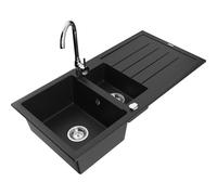 Mexen Andres fregadero de granito de 1,5 senos con escurridor y grifo de cocina Telma, negro - 6515-77-670200-00 6339 5907709161030