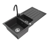 Mexen Andres fregadero de granito de 1,5 senos con escurridor y grifo de cocina Telma, negro moteado - 6515-76-670200-70 18639 5905315015891