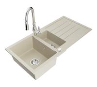 Mexen Andres fregadero de granito de 1,5 tazones con escurridor y grifo de cocina Savita, beige - 6515-69-672601-00 17885 5905315036124
