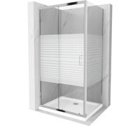 Mexen Apia cabina de ducha corredera 110 x 80 cm, rayas blancas, cromo + plato de ducha plano - 840-110-080-01-20-4010 4827 5907709176973