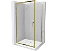 Mexen Apia cabina de ducha corredera 120 x 70 cm, transparente, dorada + plato de ducha Flat, blanco - 840-120-070-50-00-4010G 14764 5907709152397