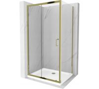 Mexen Apia cabina de ducha corredera 140 x 100 cm, transparente, dorada + plato de ducha Flat, blanco - 840-140-100-50-00-4010G 14775 5907709152502