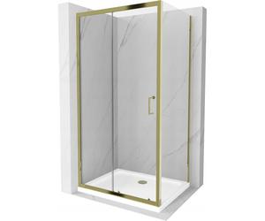 Mexen Apia cabina de ducha corredera 140 x 80 cm, transparente, dorada + plato de ducha Flat, blanco - 840-140-080-50-00-4010G 14773 5907709152489
