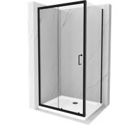 Mexen Apia cabina de ducha corredera 140 x 80 cm, transparente, negra + plato de ducha Flat, blanco- 840-140-080-70-00-4010B 14822 5907709152960