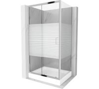 Mexen Apia mampara de ducha corredera 100 x 80 cm, franjas blancas, cromo + plato de ducha Rio - 840-100-080-01-20-4510 14718 5907709154001