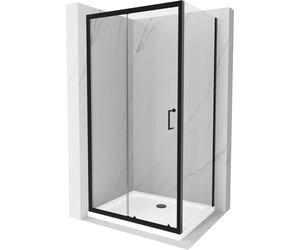 Mexen Apia mampara de ducha corredera 140 x 90 cm, transparente, negra + plato de ducha Flat, blanco - 840-140-090-70-00-4010B 14823 5907709152977